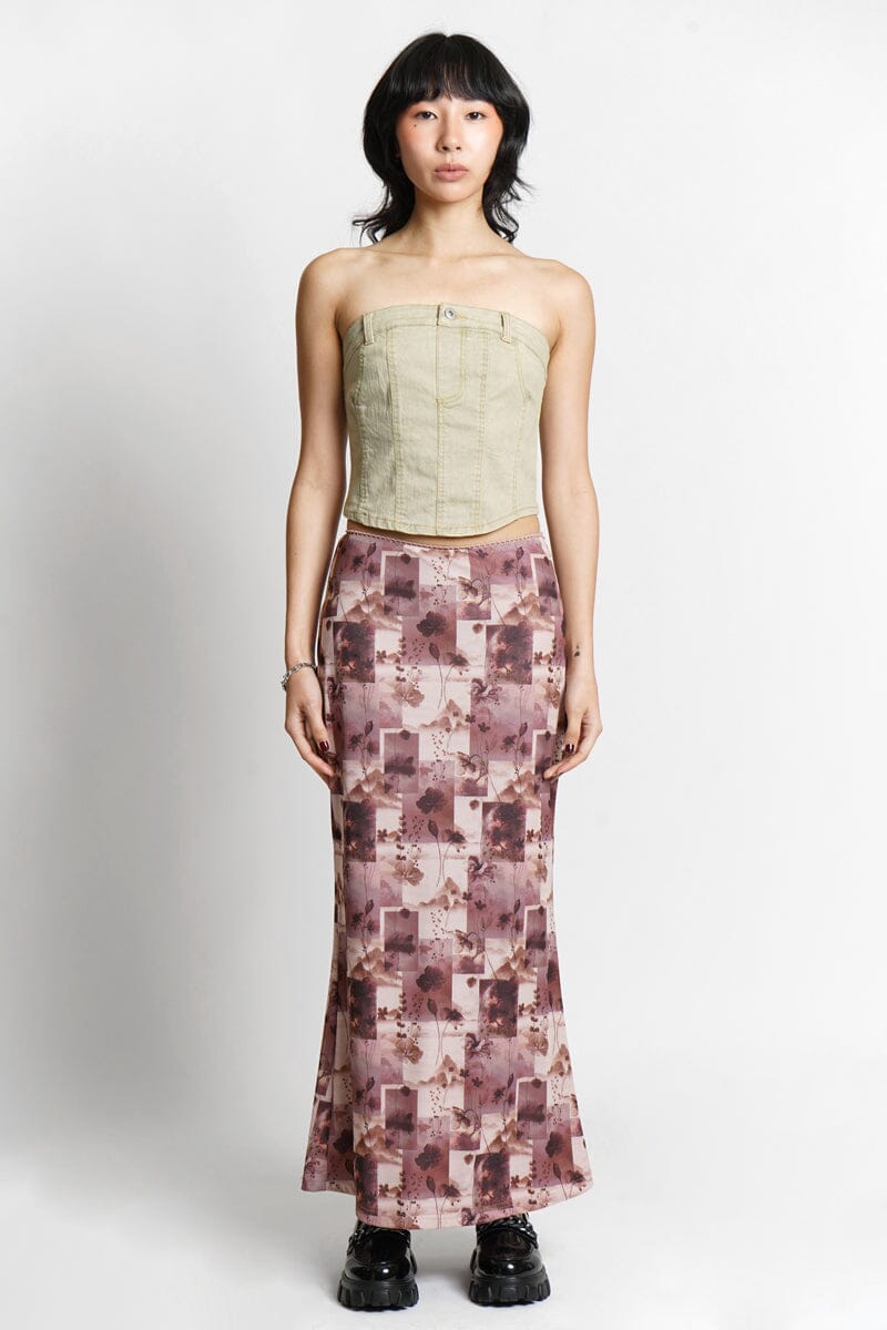 Levee Stretch Denim Corset Crop Tops Pretty Garbage